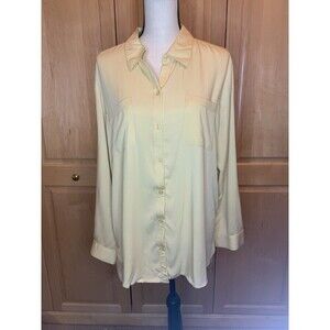 Chico’s Women’s 2 US L Yellow Long Sleeve Dressy Top High Low Silky Workwear